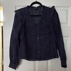 Aqua Women's Dark Blue Eyelet Blouse